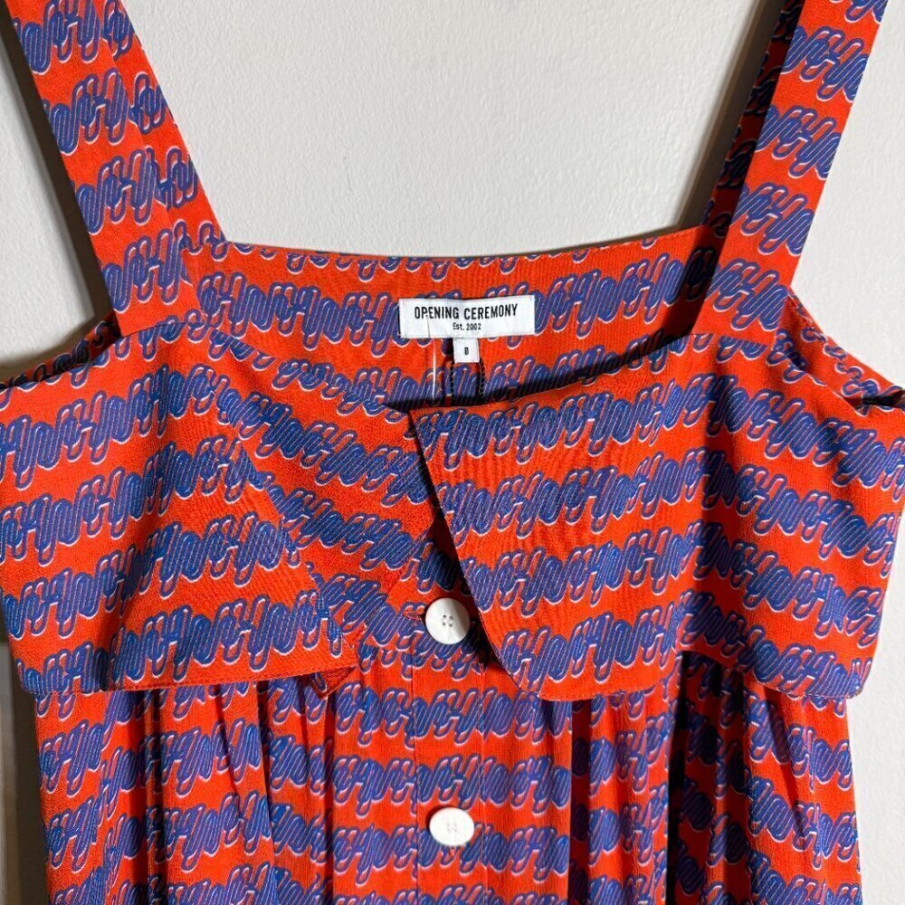 NWOT Opening Ceremony 100% Silk Patterned Tent Maxi Dress Women's 0 Orange Flowy - Picture 7 of 16